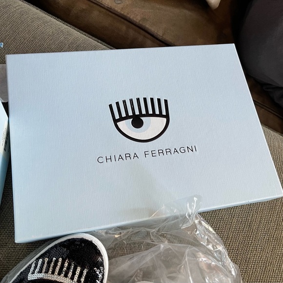 NIB $395 Chiara Ferragni Black/Silver Glitter Slip On Sneakers-Size 36 Women’s - Picture 7 of 15